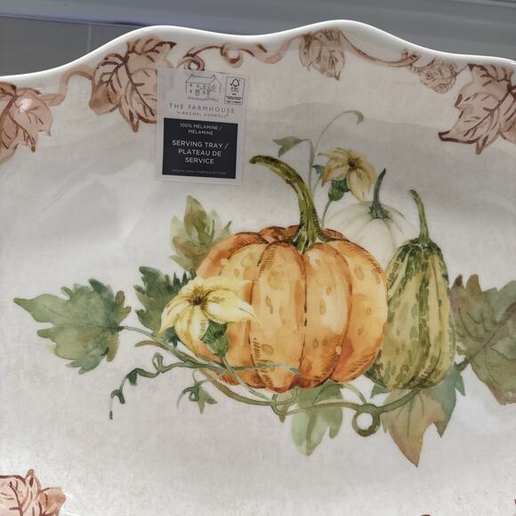 FALL PUMPKINS Large 20x11” Melamine Serving Tray Platter w/ Handles Farmhouse - Picture 2 of 9
